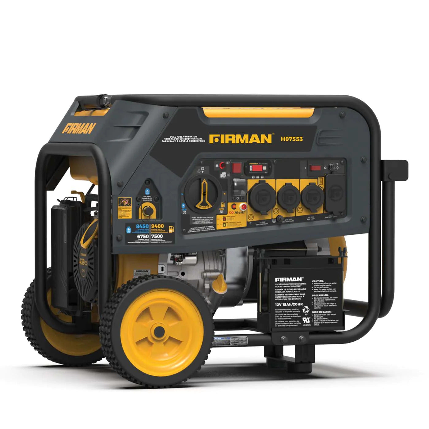 Firman H07553 Dual Fuel 9400W Portable Generator | Electric Start 120/240V With CO Alert