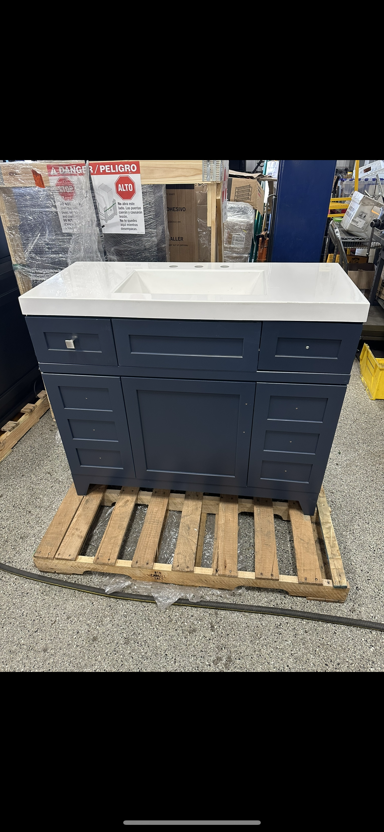 Home Decorators Collection Rosedale 42.5 in. W x 18.75 in. D Bath Vanity in Blue with Cultured Marble Vanity Top in White with Integrated Sink
