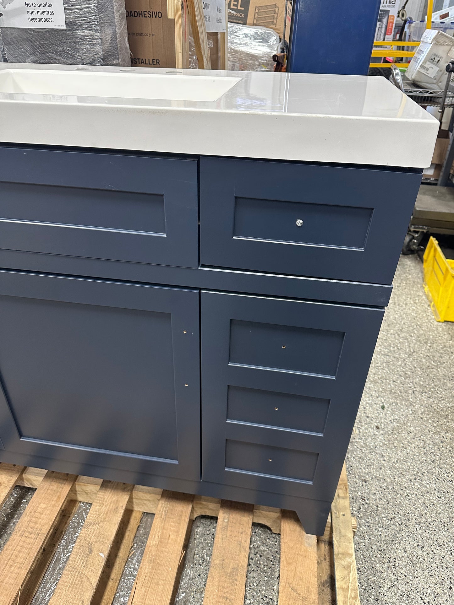 Home Decorators Collection Rosedale 42.5 in. W x 18.75 in. D Bath Vanity in Blue with Cultured Marble Vanity Top in White with Integrated Sink