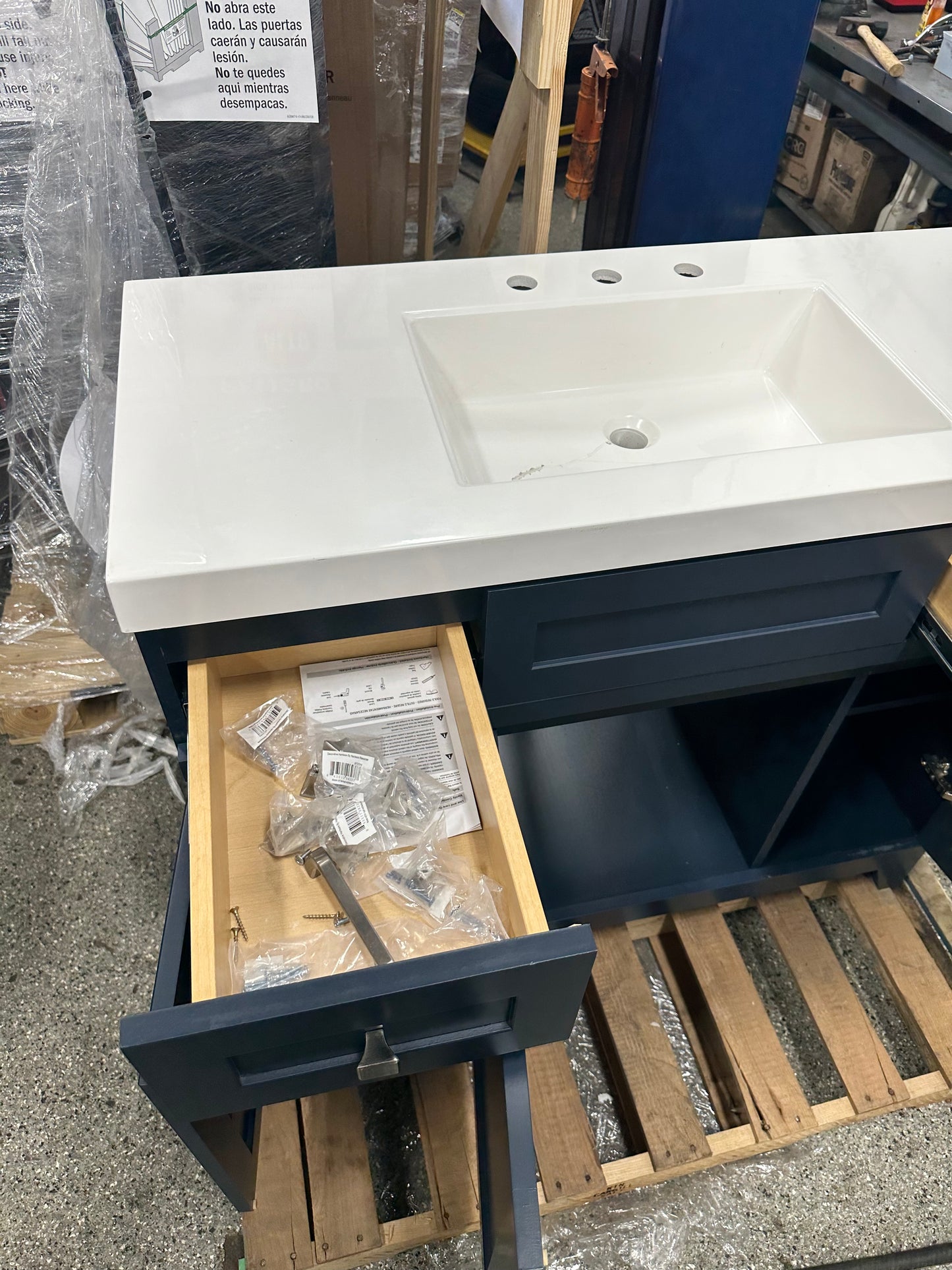 Home Decorators Collection Rosedale 42.5 in. W x 18.75 in. D Bath Vanity in Blue with Cultured Marble Vanity Top in White with Integrated Sink