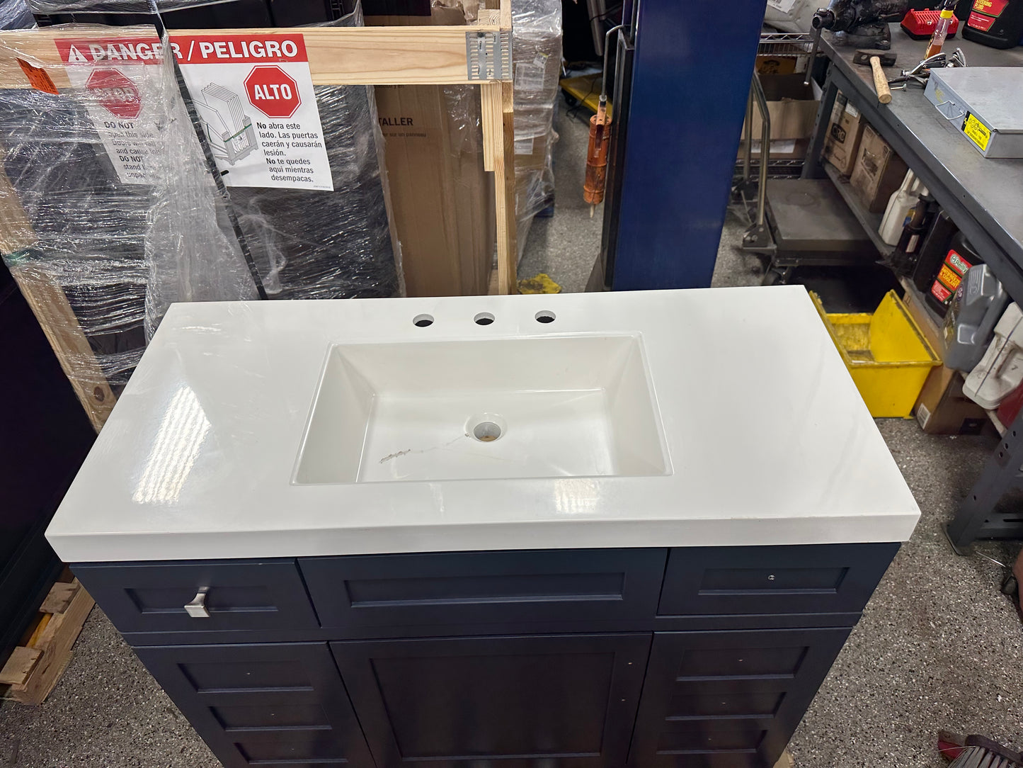 Home Decorators Collection Rosedale 42.5 in. W x 18.75 in. D Bath Vanity in Blue with Cultured Marble Vanity Top in White with Integrated Sink