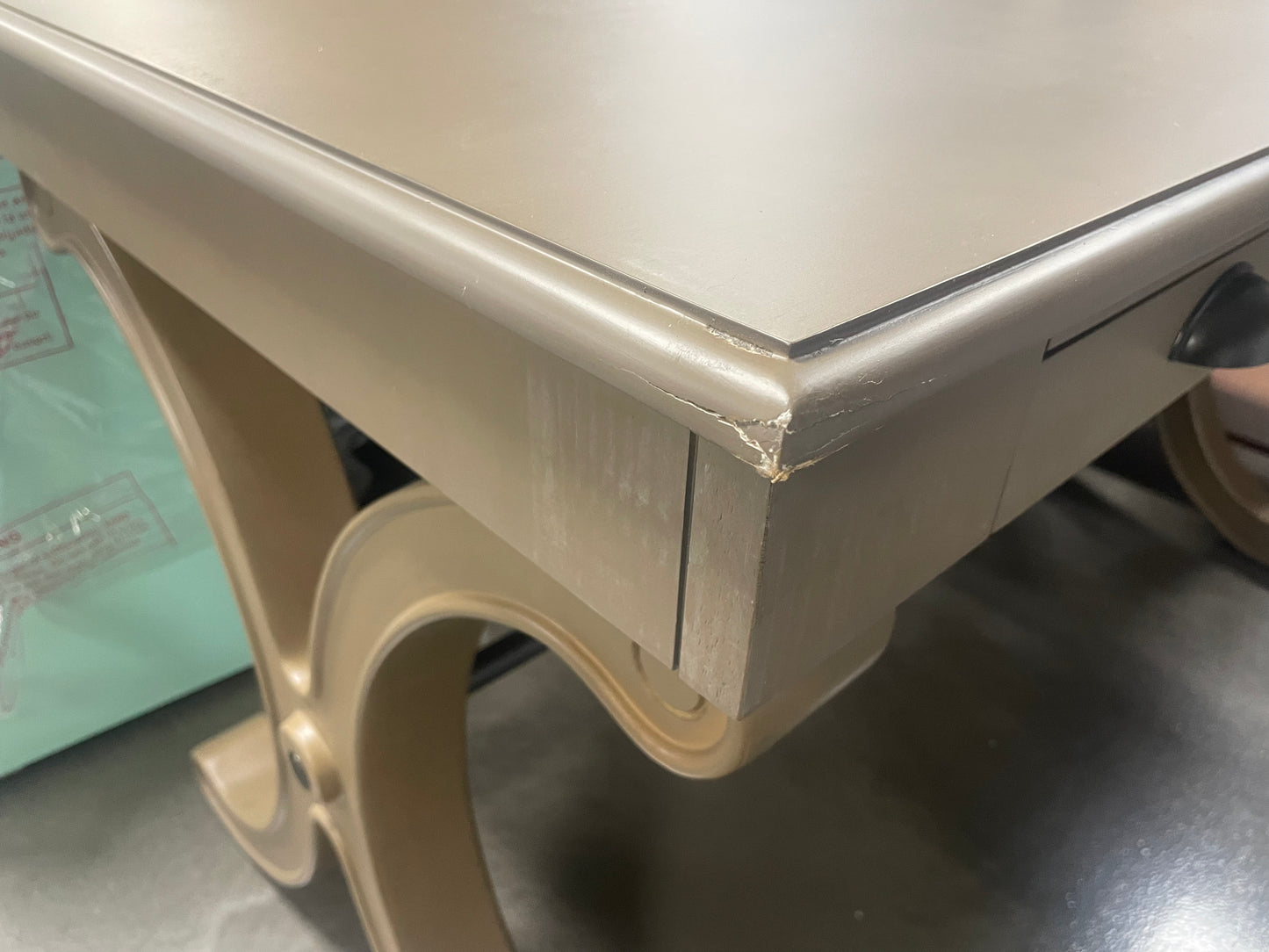 Powell Company 56.5 in. Gray Rectangular 3 -Drawer Writing Desk with X-side Panels