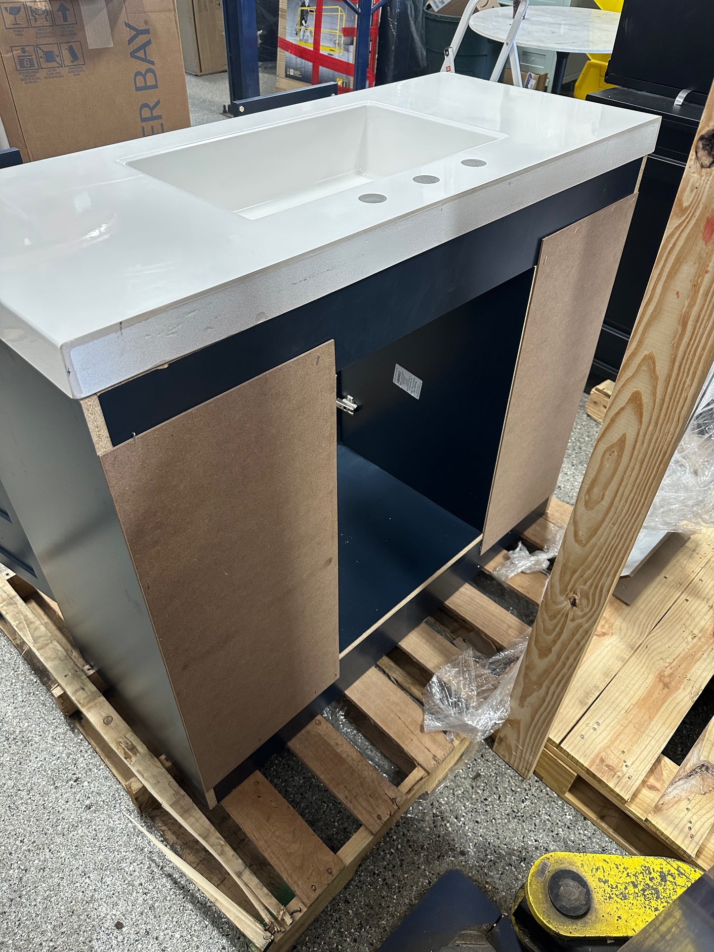 Home Decorators Collection Rosedale 42.5 in. W x 18.75 in. D Bath Vanity in Blue with Cultured Marble Vanity Top in White with Integrated Sink