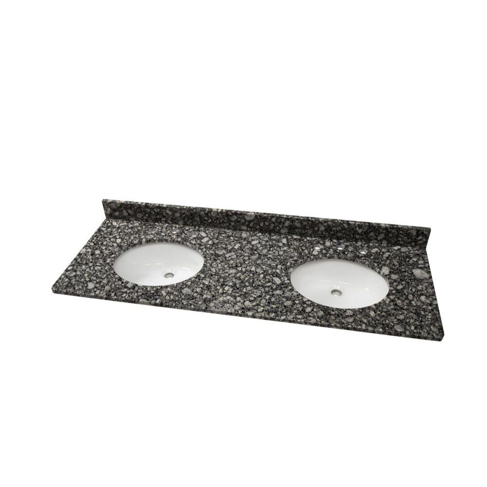Tuscany 61"W x 22"D Ice Diamond Granite Vanity Top with Oval Undermount Bowls