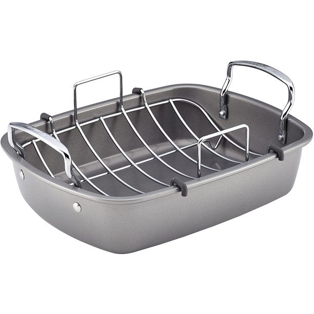 Circulon Nonstick Roasting Pan / Roaster with Rack - 17 Inch x 13 Inch, Gray