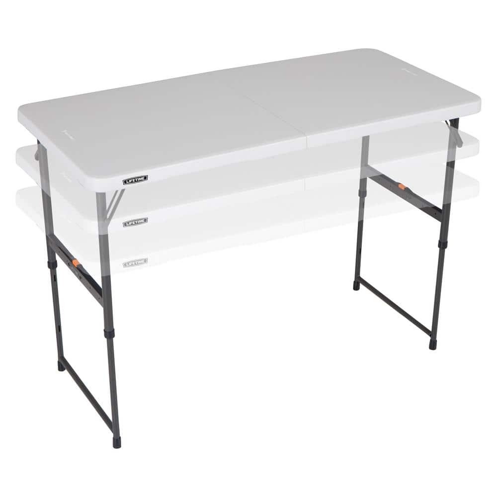 Lifetime 4 ft. One Hand Adjustable Height Fold-in-Half Table Almond