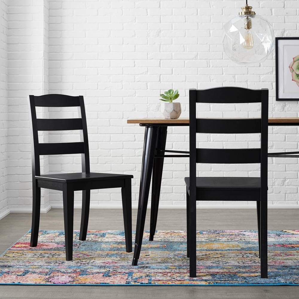 StyleWell Black Wood Dining Chair with Ladder Back Set of 2