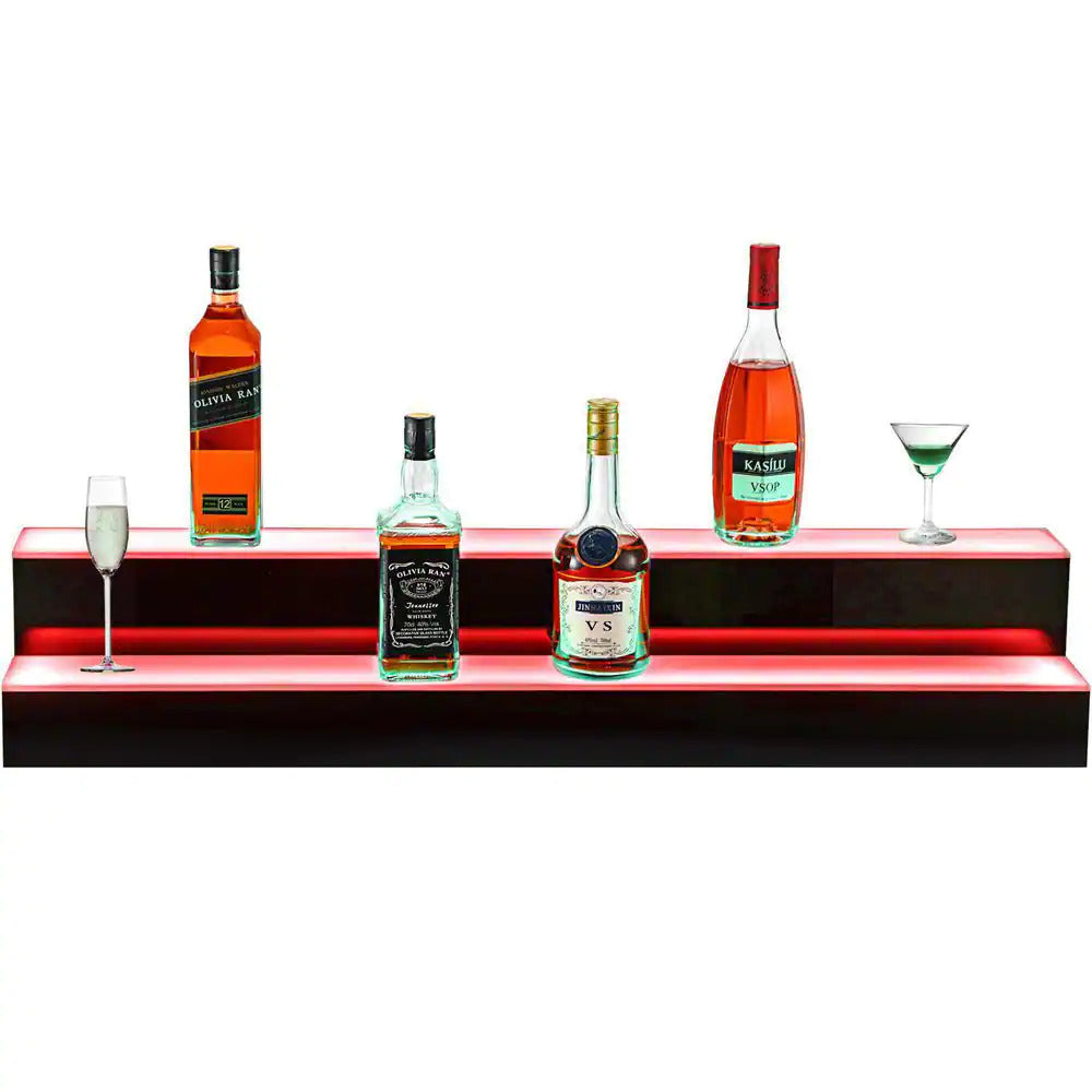 VEVOR 14-Bottle LED Lighted Liquor Bottle Display Shelf 40 in. Bar Shelves for Liquor 2-Step Wine Rack for Commercial Bar