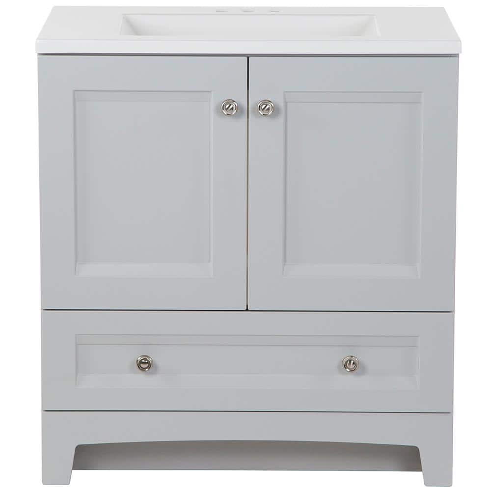 Glacier Bay Delridge 30 in. W x 19 in. D Bath Vanity in Pearl Gray with Cultured Marble Vanity Top in White with White Sink