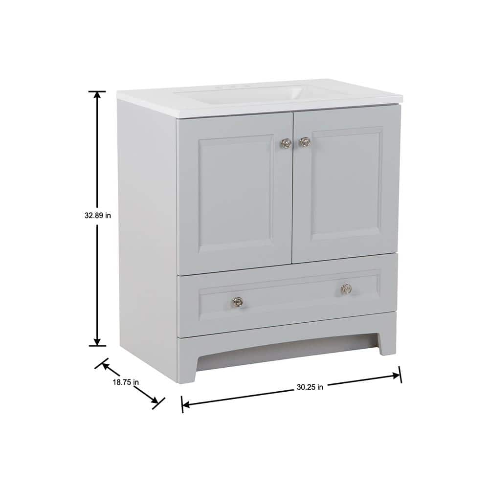 Glacier Bay Delridge 30 in. W x 19 in. D Bath Vanity in Pearl Gray with Cultured Marble Vanity Top in White with White Sink