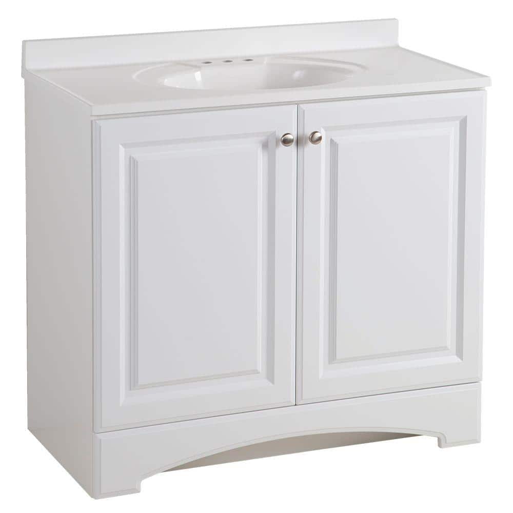 Glacier Bay 36.5 in. W x 18.68 in. D x 35.36 in. H Bath Vanity in White with White Basin