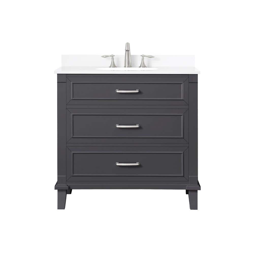 Home Decorators Collection Pinestream 36 in. W x 22 in. D Bath Vanity in Dark Charcoal with Cultured Stone Vanity Top in White with White Basin
