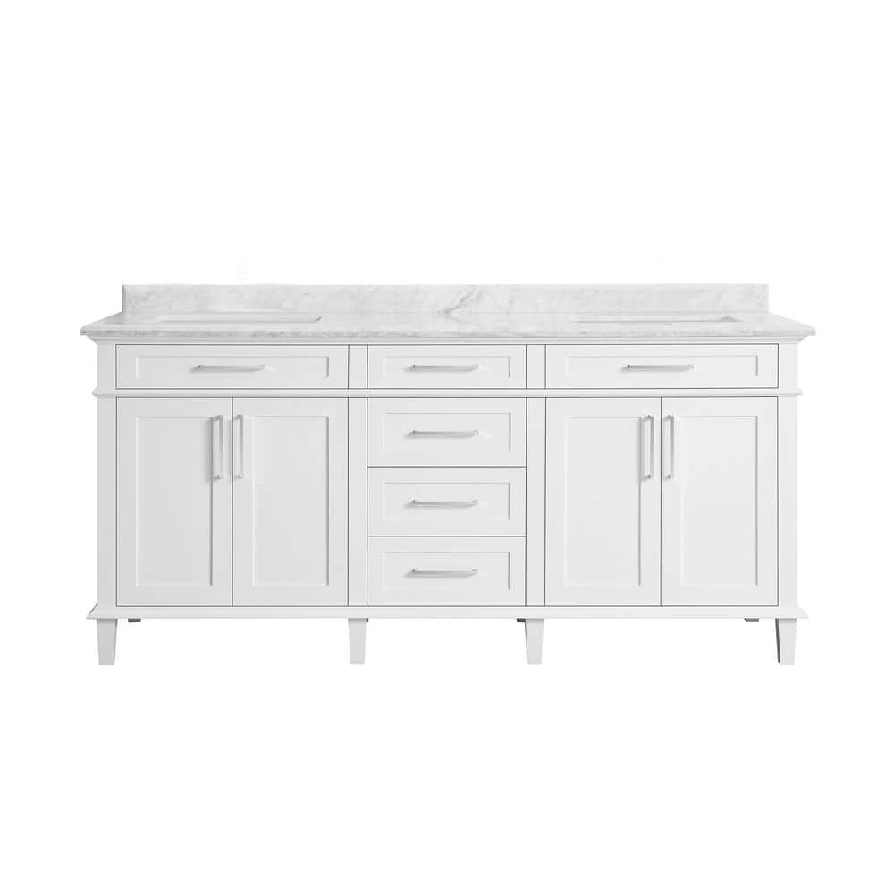 Home Decorators Collection Sonoma 72 in. W x 22 in. D x 34 in H Bath Vanity in White with White Carrara Marble Top