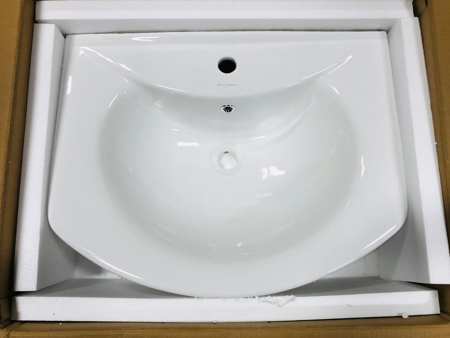 Swiss Madison Modern White Ceramic Rectangular Chateau Pedestal Bathroom Vessel Sink with Round Single Faucet Hole