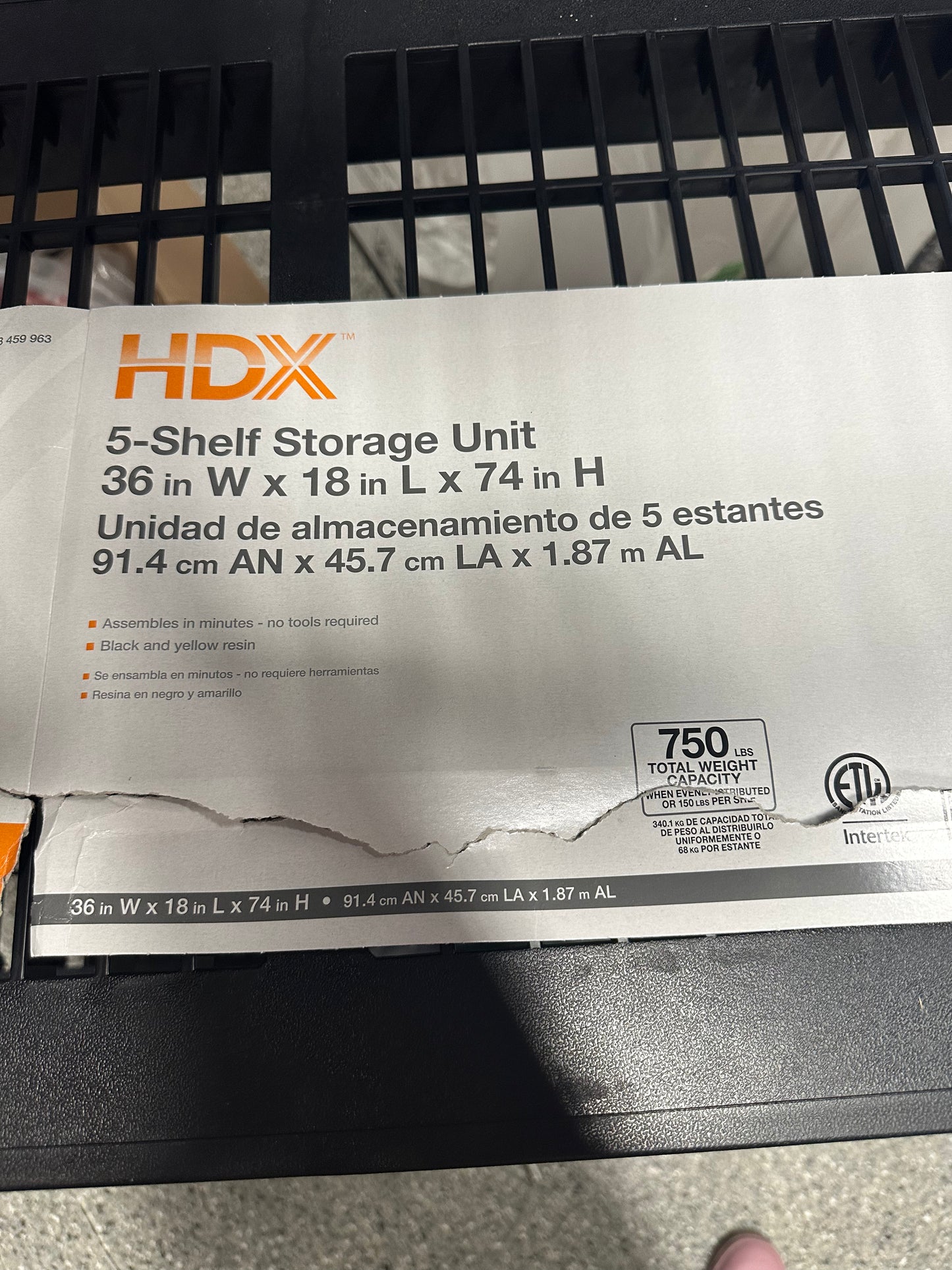 HDX 5-Tier Plastic Garage Storage Shelving Unit in Black (36 in. W x 74 in. H x 18 in. D)