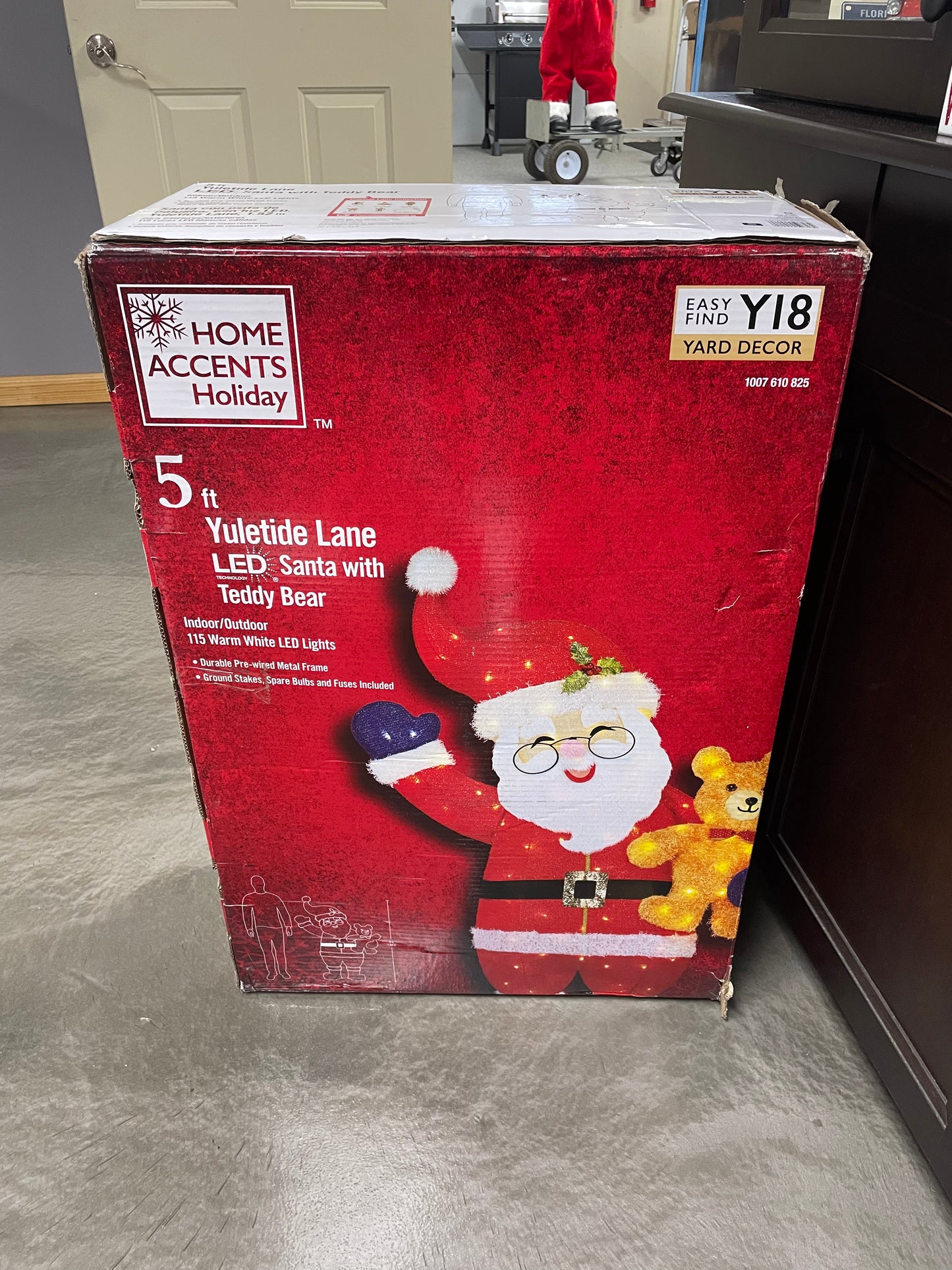 Home Accents Holiday 5 ft Warm White LED Santa with Teddy Bear Holiday Yard Decoration