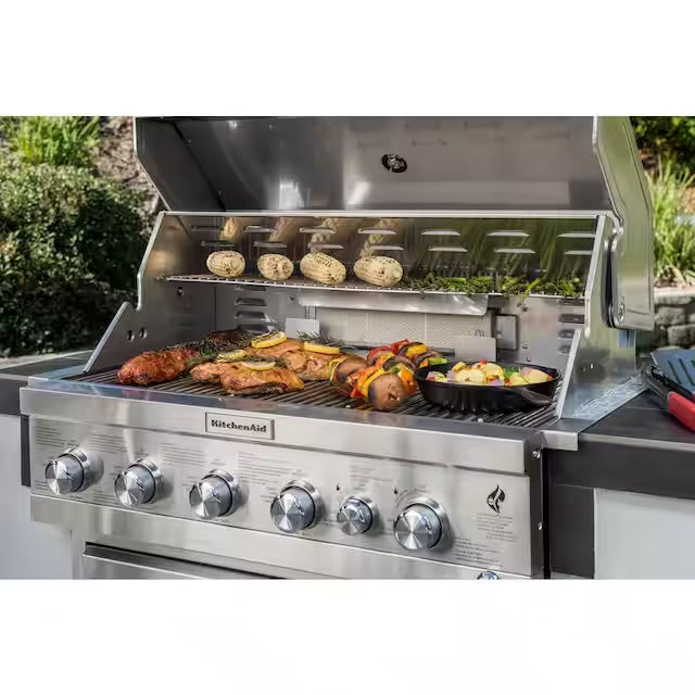 KitchenAid 4-Burner Built-in Propane Gas Island Grill Head in Stainless Steel with Searing Main Burner and Rotisserie Burner