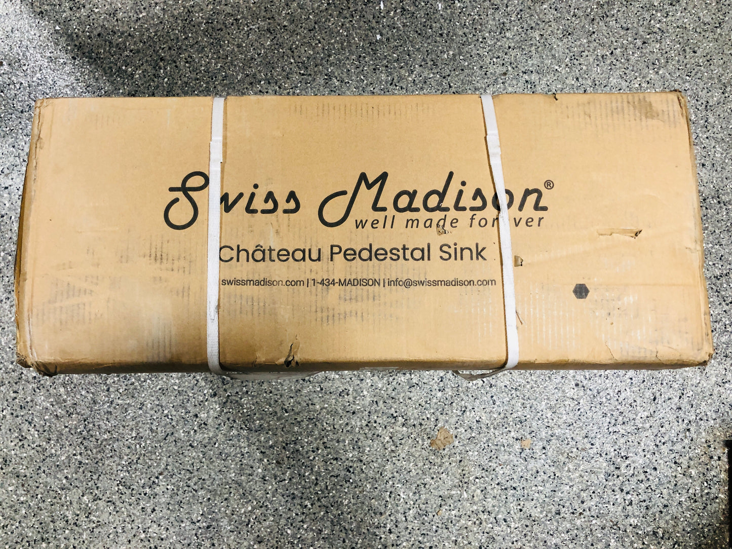 Swiss Madison Modern White Ceramic Rectangular Chateau Pedestal Bathroom Vessel Sink with Round Single Faucet Hole