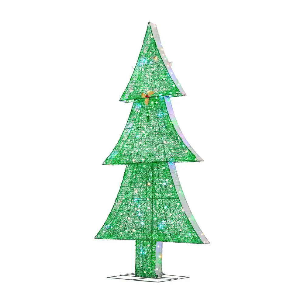 Home Accents Holiday 7 ft LED 2D Green Christmas Tree Holiday Yard Decoration