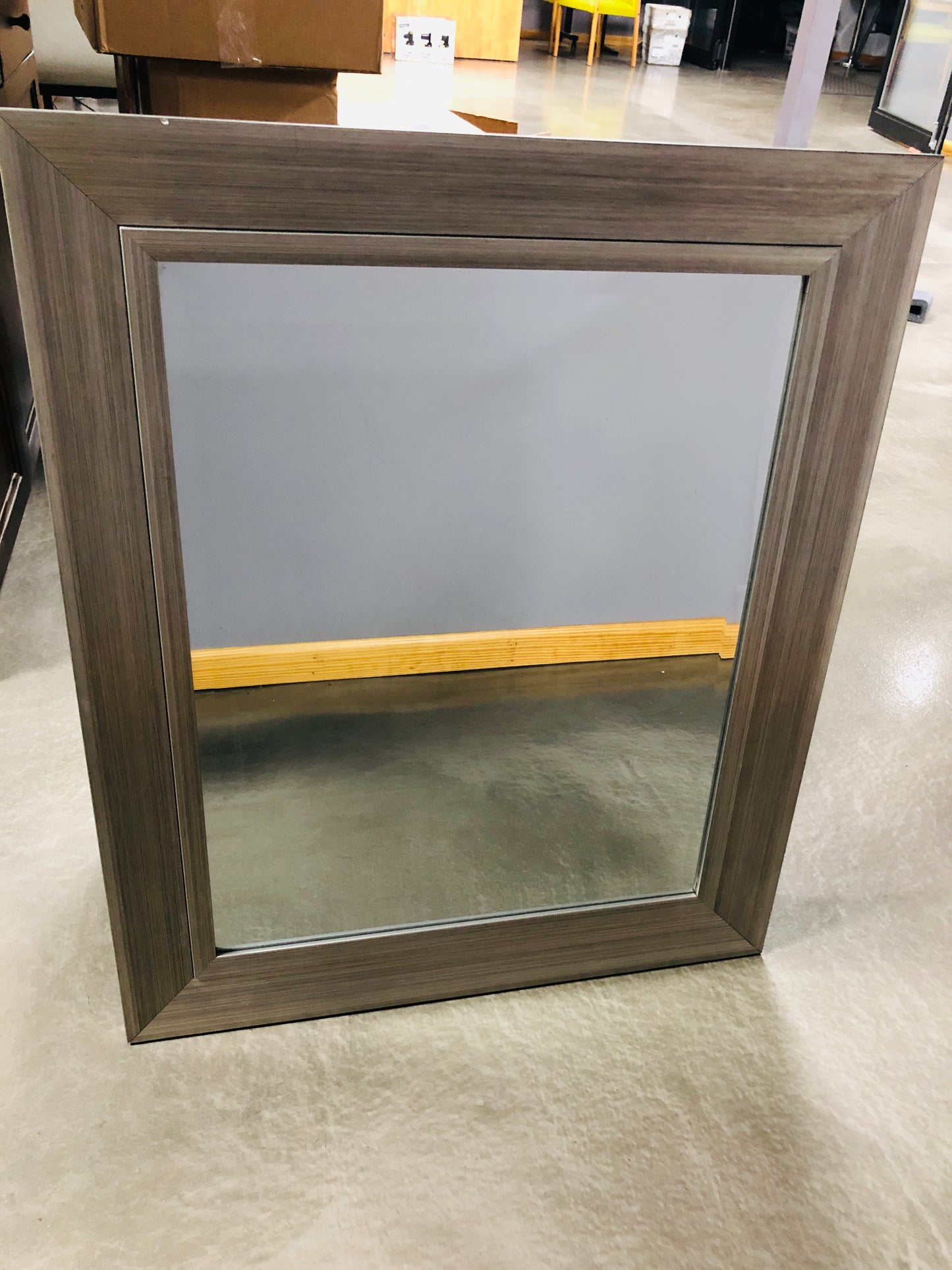 Amanti Art Romano Silver 35.25 in. x 29.25 in. Beveled Rectangle Wood Framed Bathroom Wall Mirror in Silver
