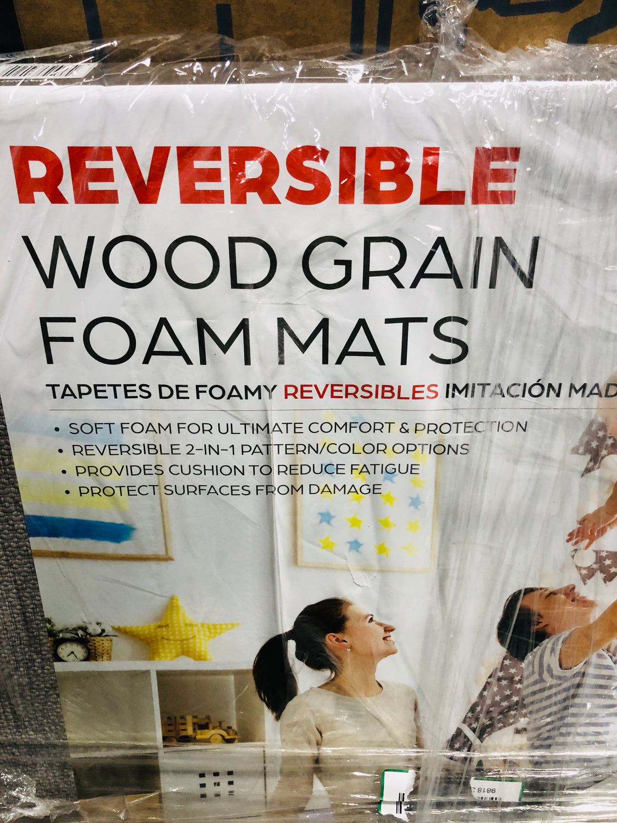 Norsk Reversible Stone Gray/Black Faux Wood 24 in. x 24 in. x 0.47 in. Foam Mats (4-Pack)