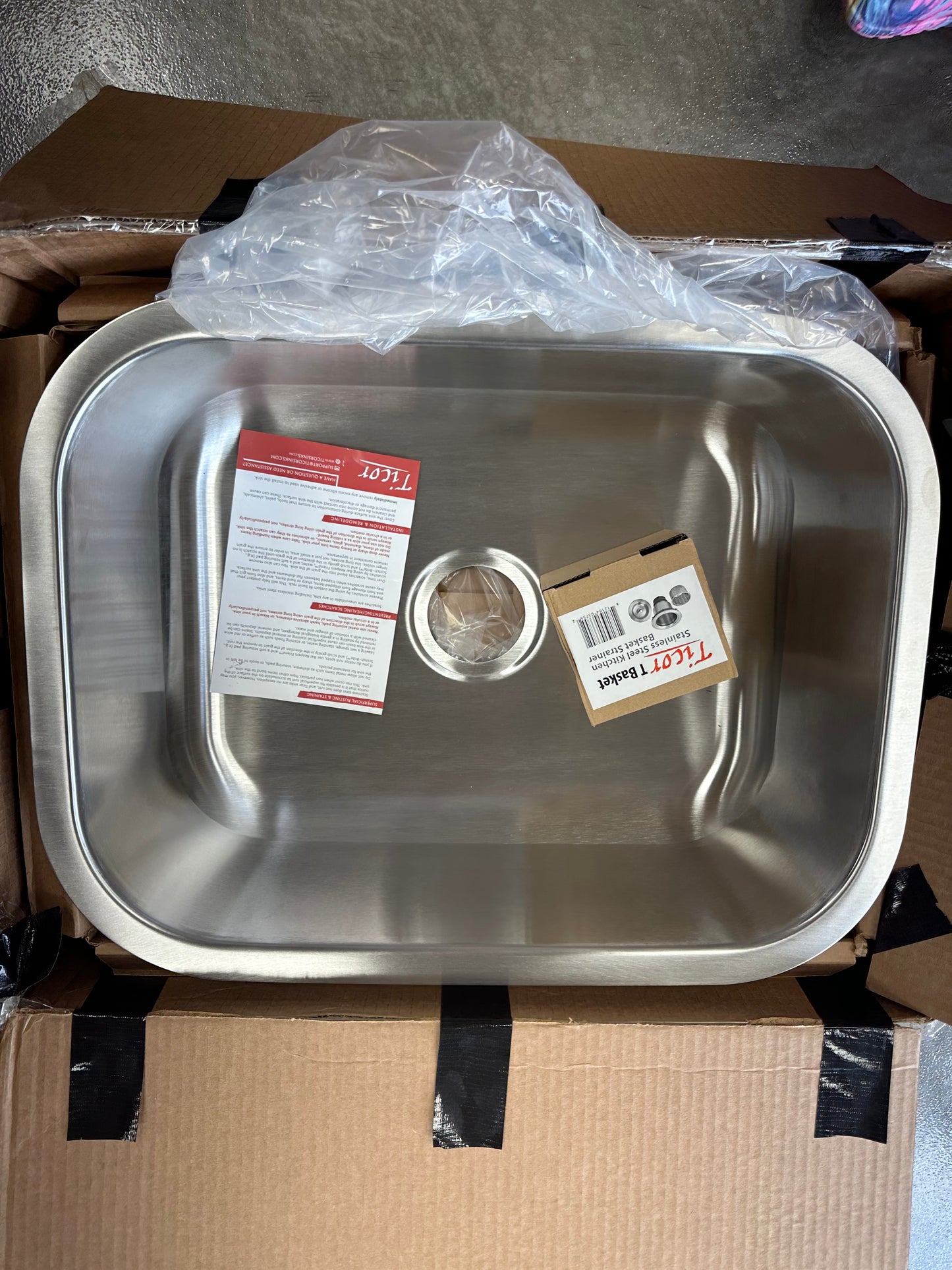 Ticor Haven Undermount 16-Gauge Stainless Steel 23 in. Single Basin Kitchen Sink with Basket Strainer