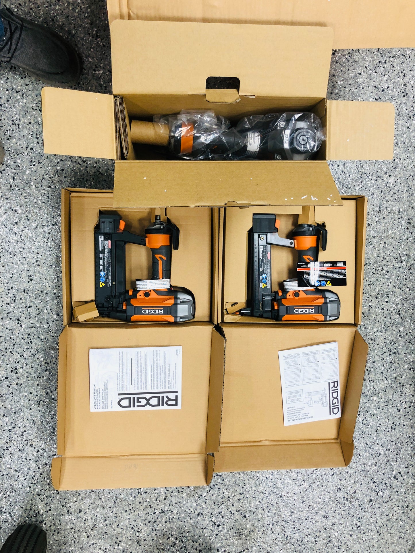 RIDGID 6 Gal. Portable Electric Pancake Air Compressor w/ 18GA Brad Nailer, 16GA Straight Finish Nailer, & 18GA Finish Stapler
