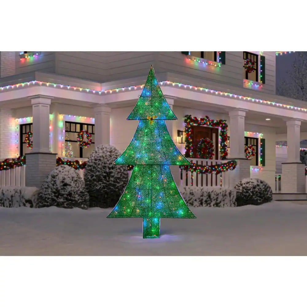 Home Accents Holiday 7 ft LED 2D Green Christmas Tree Holiday Yard Decoration
