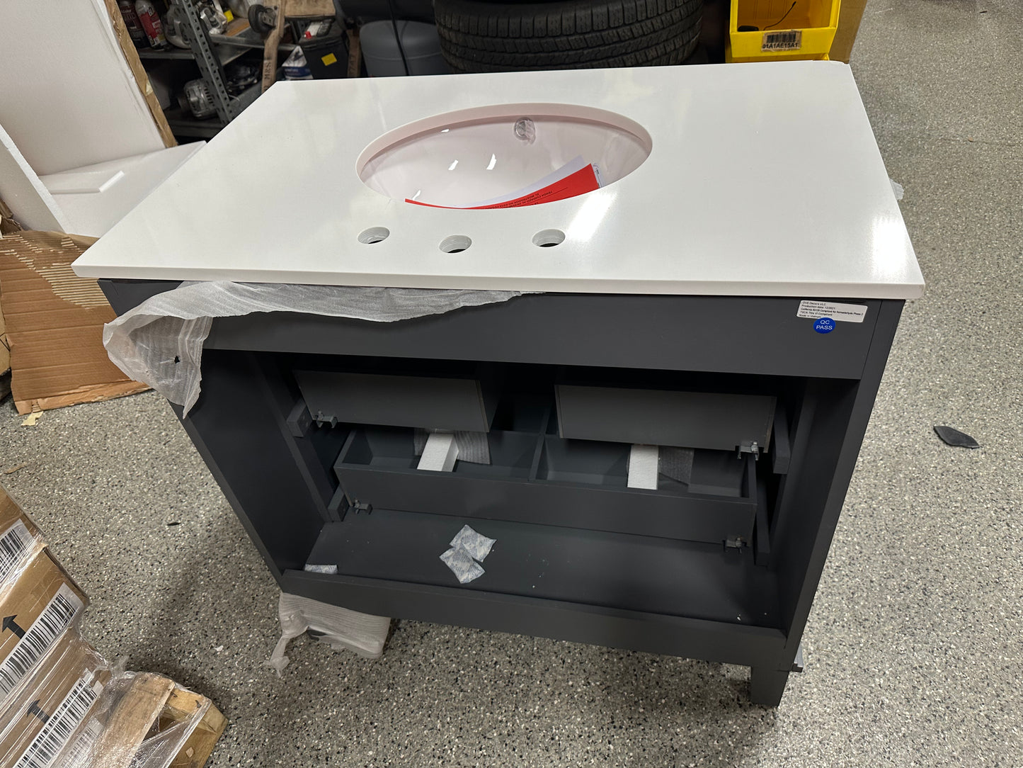 Home Decorators Collection Pinestream 36 in. W x 22 in. D Bath Vanity in Dark Charcoal with Cultured Stone Vanity Top in White with White Basin