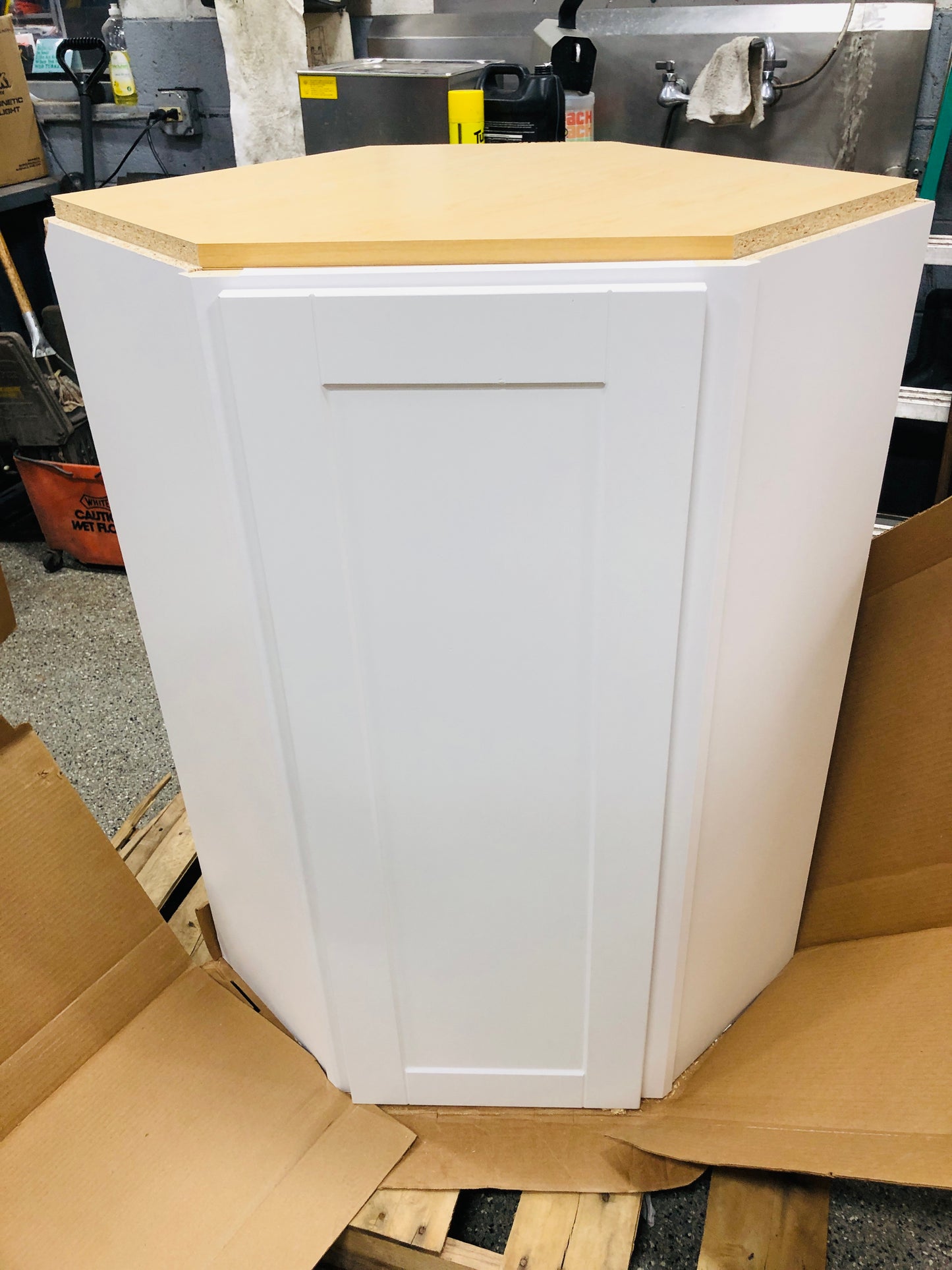 Hampton Bay Satin White Shaker Stock Assembled Diagonal Corner Wall Kitchen Cabinet (24 in. x 42 in. x 12 in.)