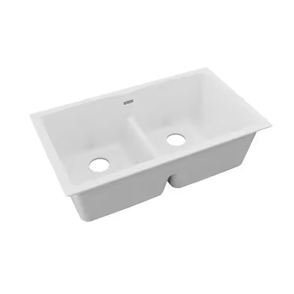 Elkay Quartz Classic White Quartz 33 in. Equal Double Bowl Undermount Kitchen Sink with Aqua Divide