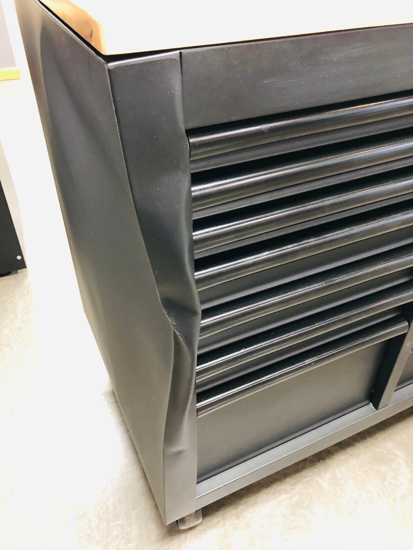 Husky 62 in. W x 24 in. D Heavy Duty 14-Drawer Mobile Workbench Cabinet with Adjustable Height Wood Top in Matte Black