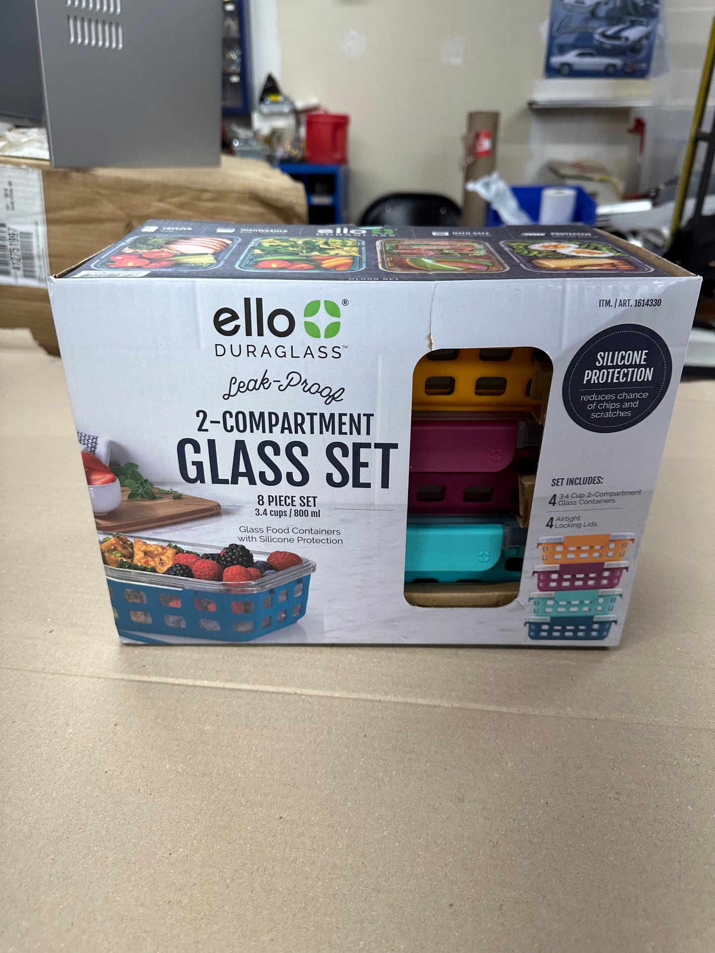 Ello 2-Compartment Glass Food Containers, 8-piece set