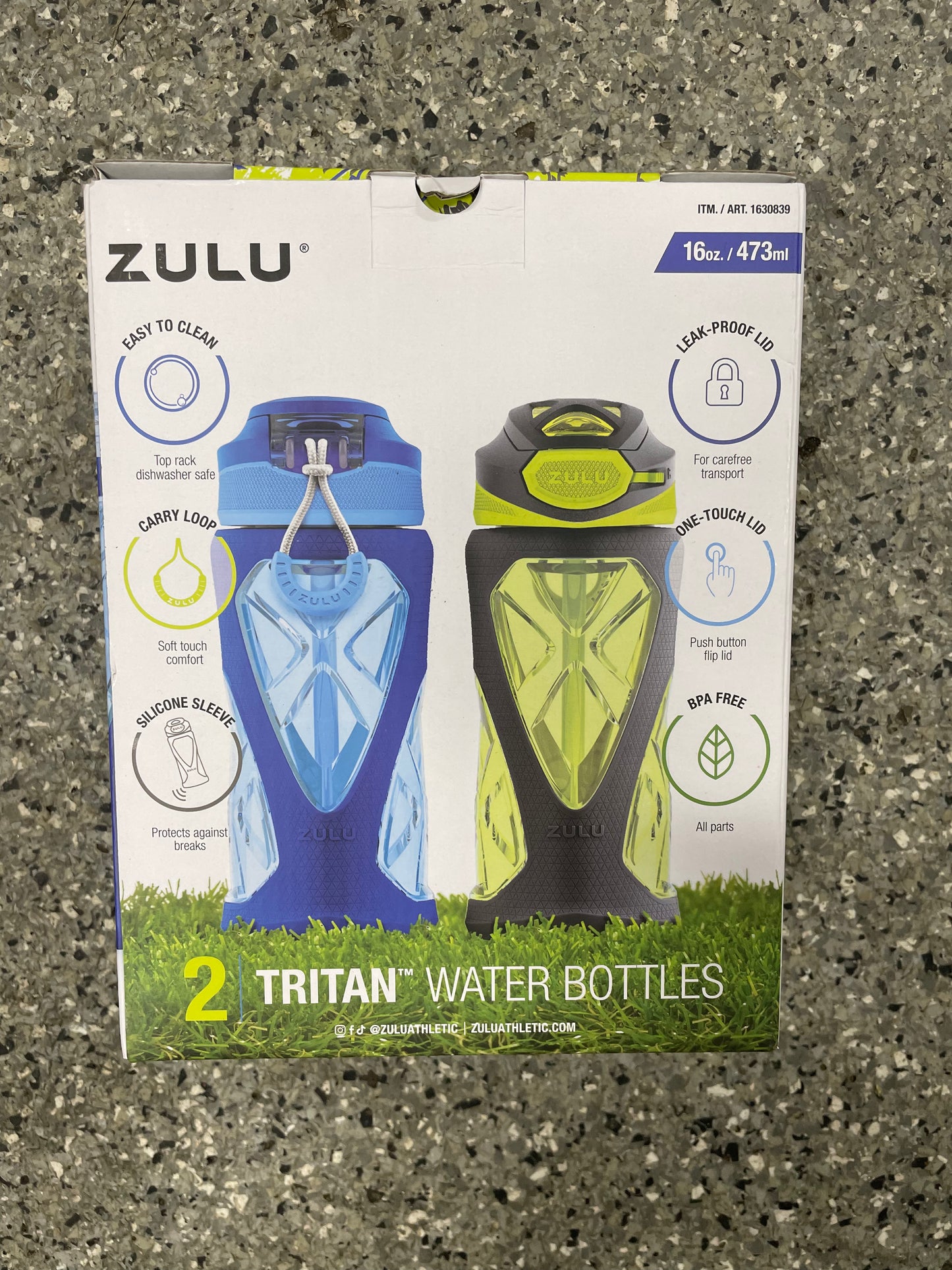 Zulu Torque 16oz Tritan Water Bottle, 2-pack