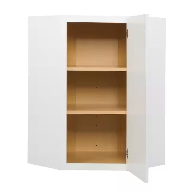 Hampton Bay Satin White Shaker Stock Assembled Diagonal Corner Wall Kitchen Cabinet (24 in. x 42 in. x 12 in.)