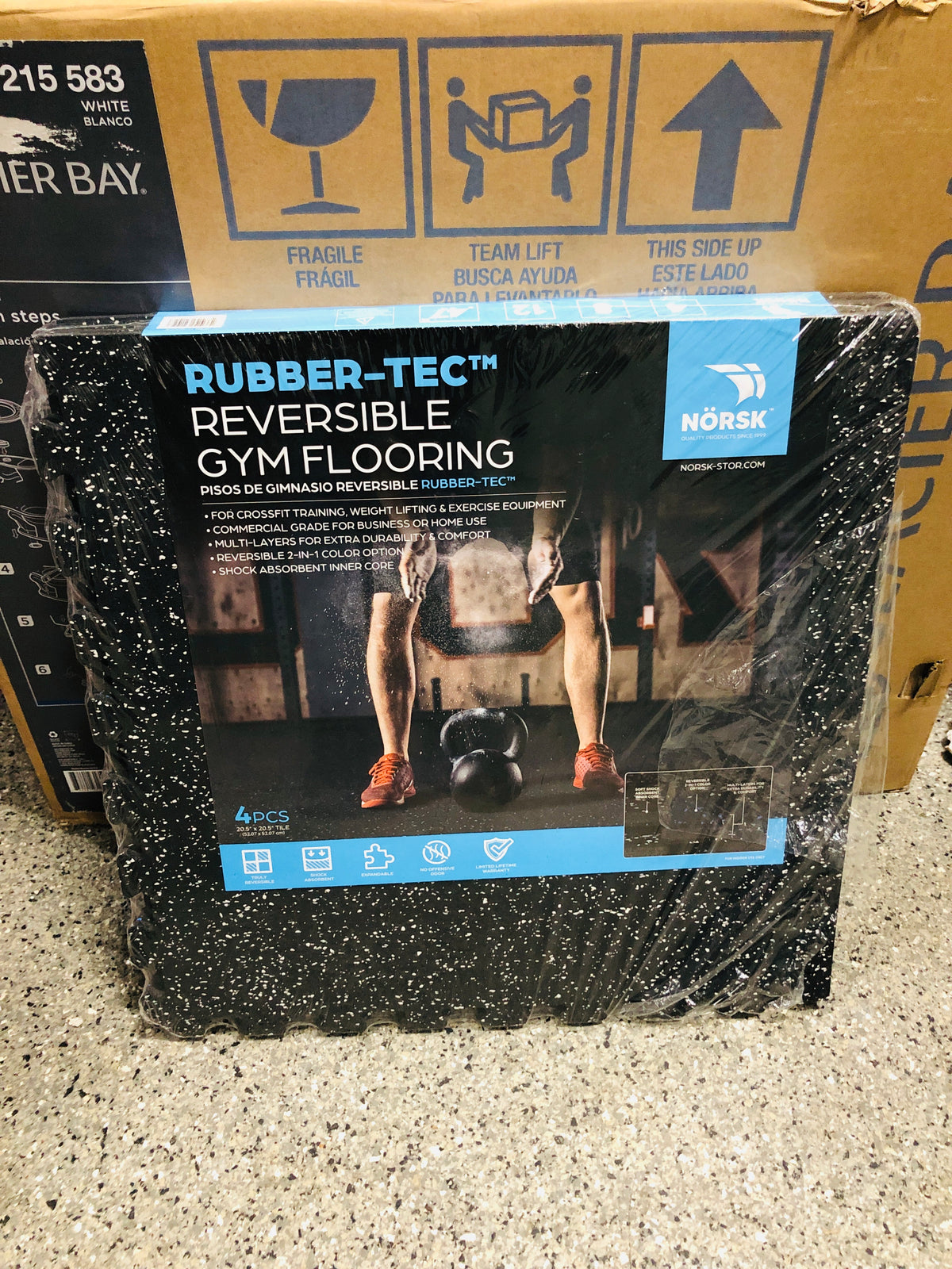 Norsk Black with Blue White Flecks 20.5 in. x 20.5 in. x 0.47 in. Rubber-Tec Reversible Gym Flooring (12 sq. ft.) (4-Pack)