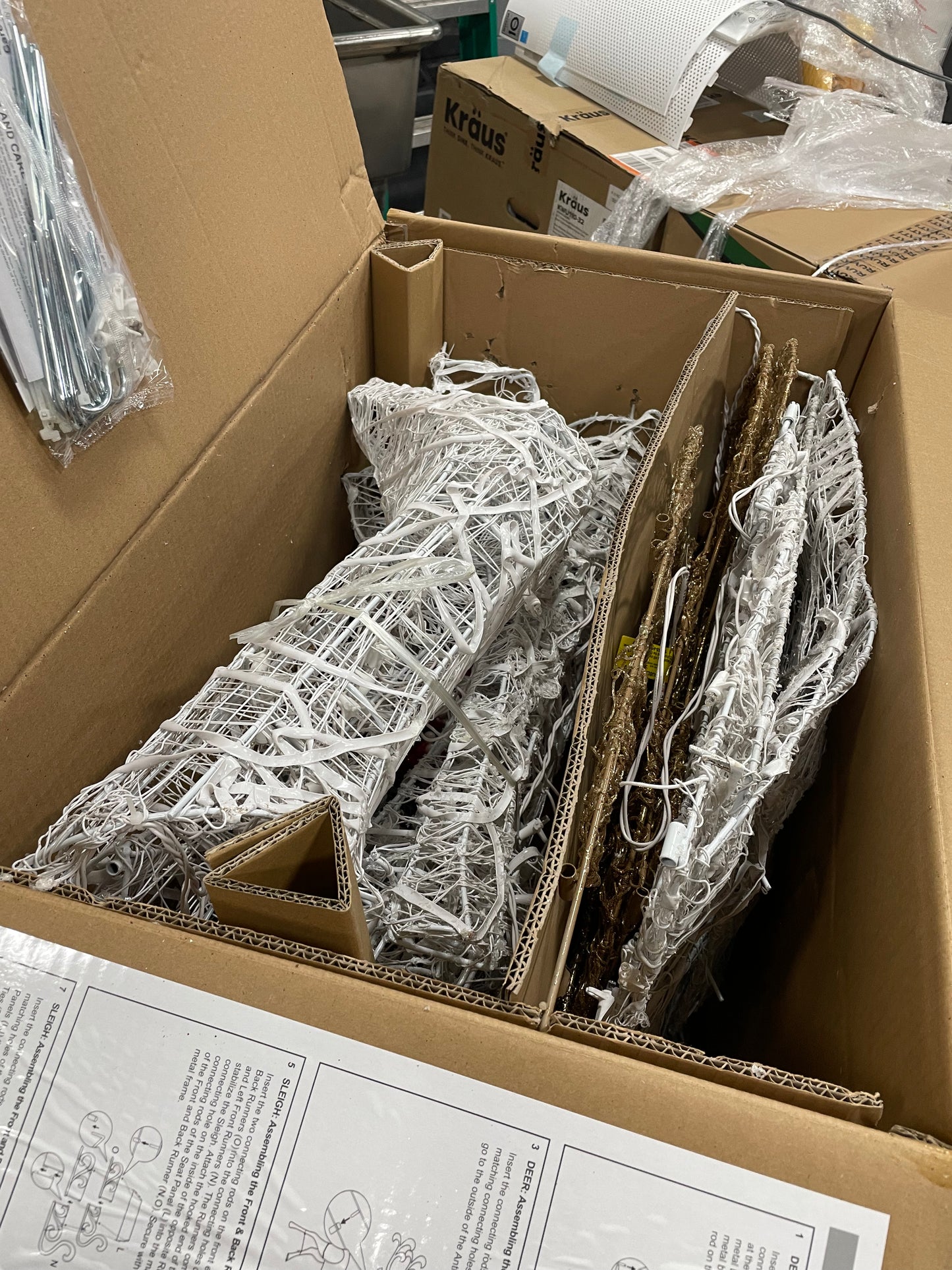 Home Accents Holiday 5 ft Warm White LED Reindeer with Sleigh Holiday Yard Decoration