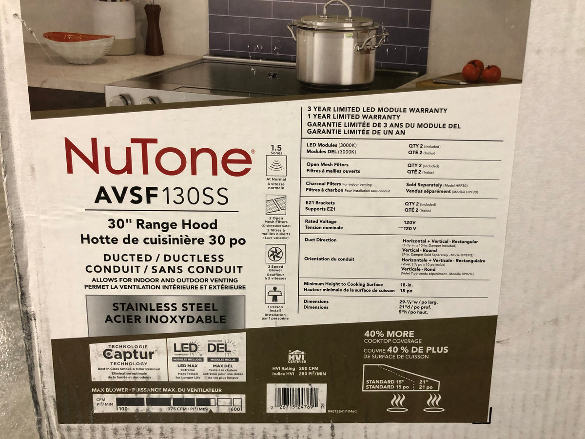 Broan-NuTone Mantra AVSF1 30 in. 375 Max Blower CFM Convertible Under-Cabinet Range Hood with Light in Stainless Steel