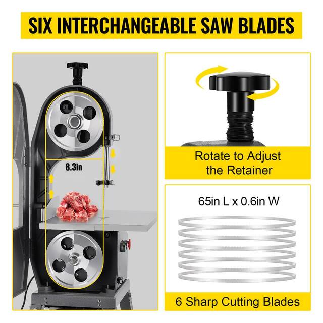 VEVOR 1.16 HP 850-Watt Stainless Steel Motor Bone Saw Machine Frozen Meat Cutting Bandsaw Electric Meat Saw Mobile Base