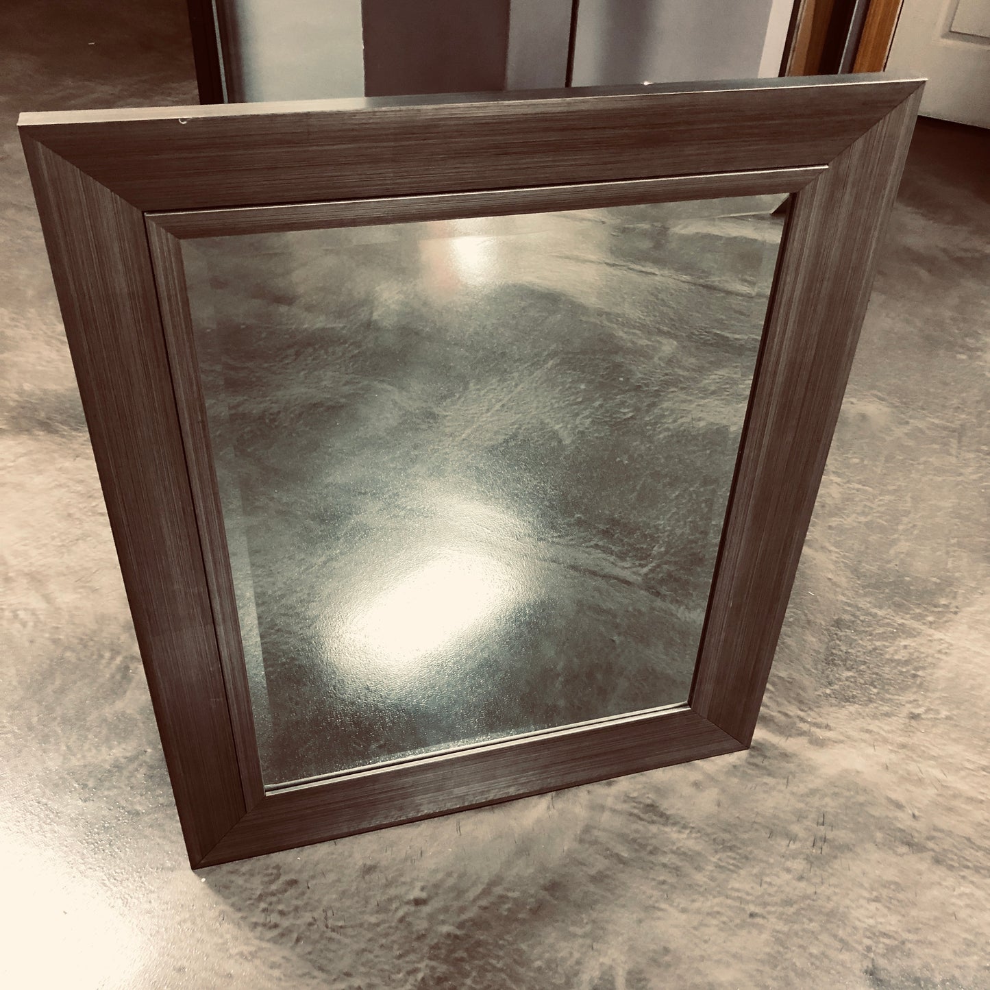 Amanti Art Romano Silver 35.25 in. x 29.25 in. Beveled Rectangle Wood Framed Bathroom Wall Mirror in Silver