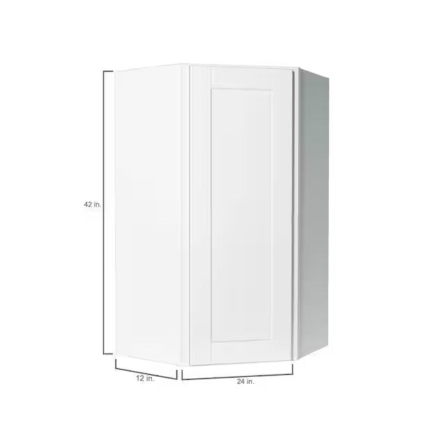 Hampton Bay Satin White Shaker Stock Assembled Diagonal Corner Wall Kitchen Cabinet (24 in. x 42 in. x 12 in.)