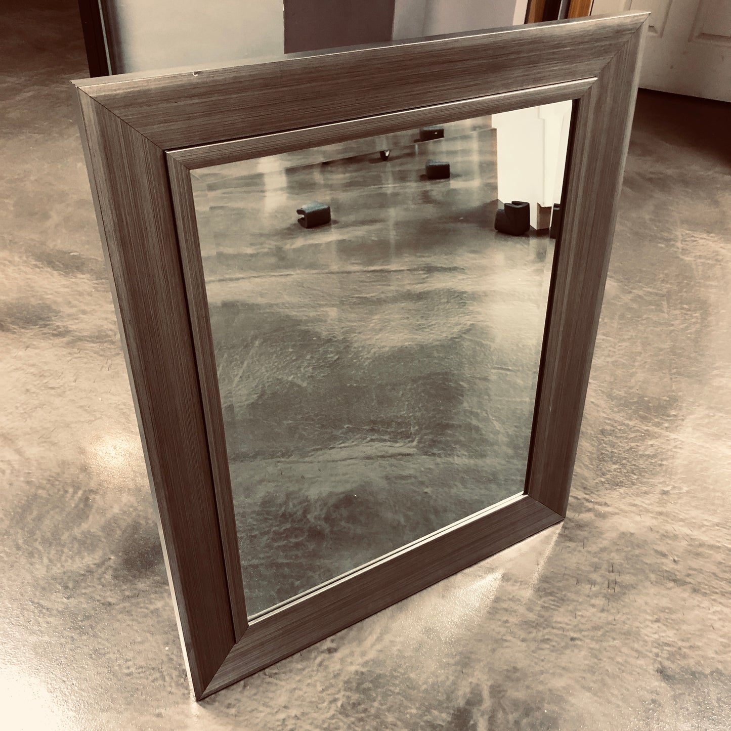 Amanti Art Romano Silver 35.25 in. x 29.25 in. Beveled Rectangle Wood Framed Bathroom Wall Mirror in Silver