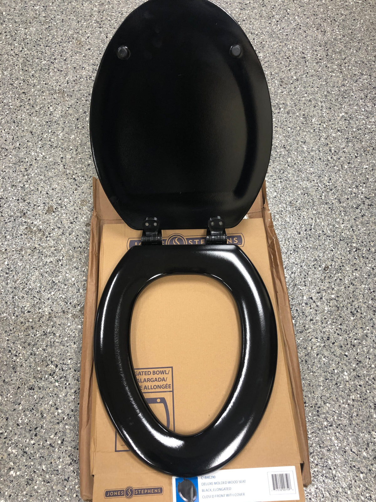 JONES STEPHENS Deluxe Molded Wood Elongated Closed Front Toilet Seat with Cover and Adjustable Hinge in Black