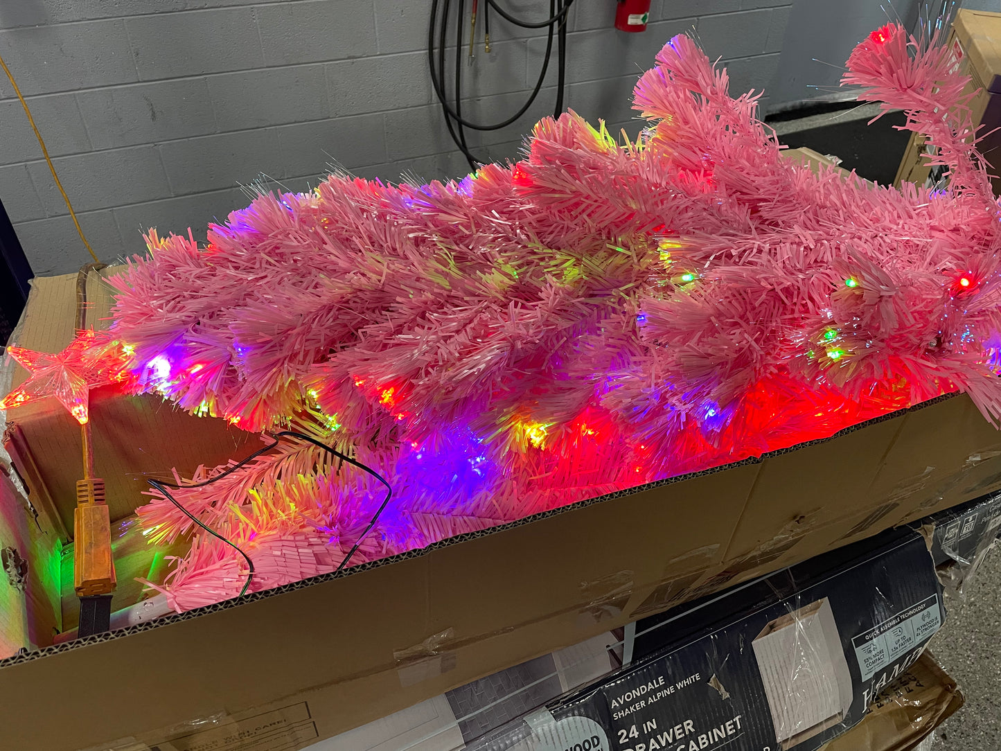 HOMCOM 7 ft. Pink Pre-Lit LED Douglas Fir Artificial Christmas Tree with 280 Pre-Programmed LED Lights and Fiber Optic Strands