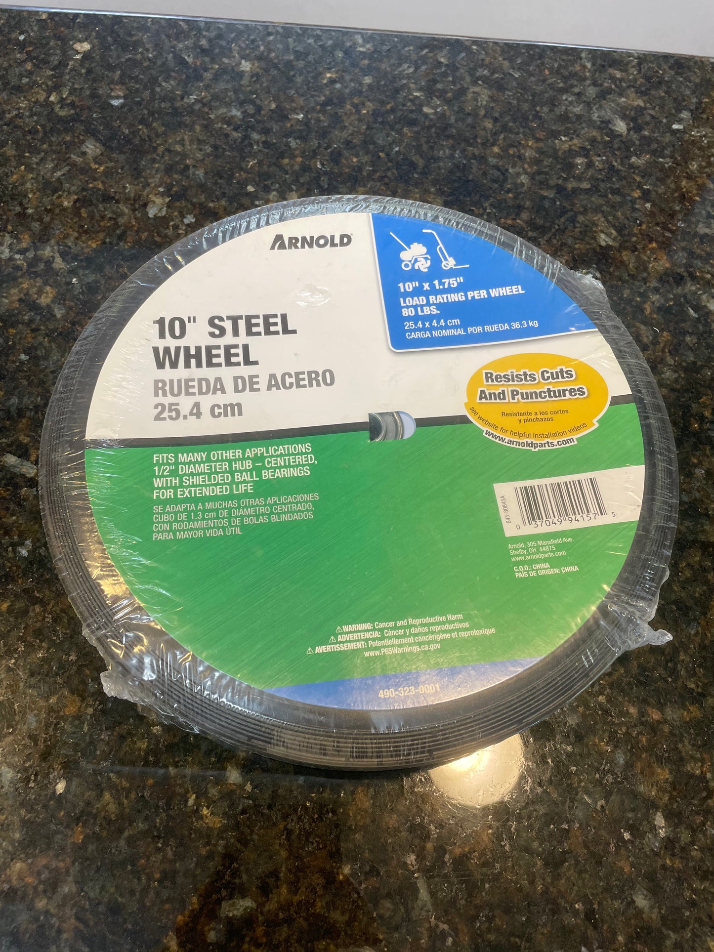 Arnold 10 in. x 1.75 in. Universal Steel Wheel with Shielded Ball Bearings for Extended Life