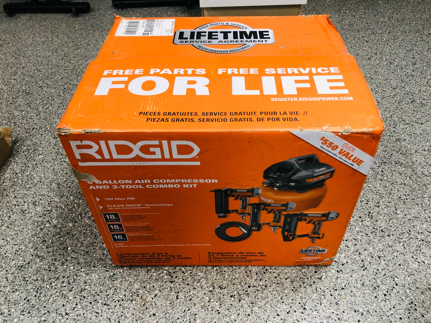 RIDGID 6 Gal. Portable Electric Pancake Air Compressor w/ 18GA Brad Nailer, 16GA Straight Finish Nailer, & 18GA Finish Stapler