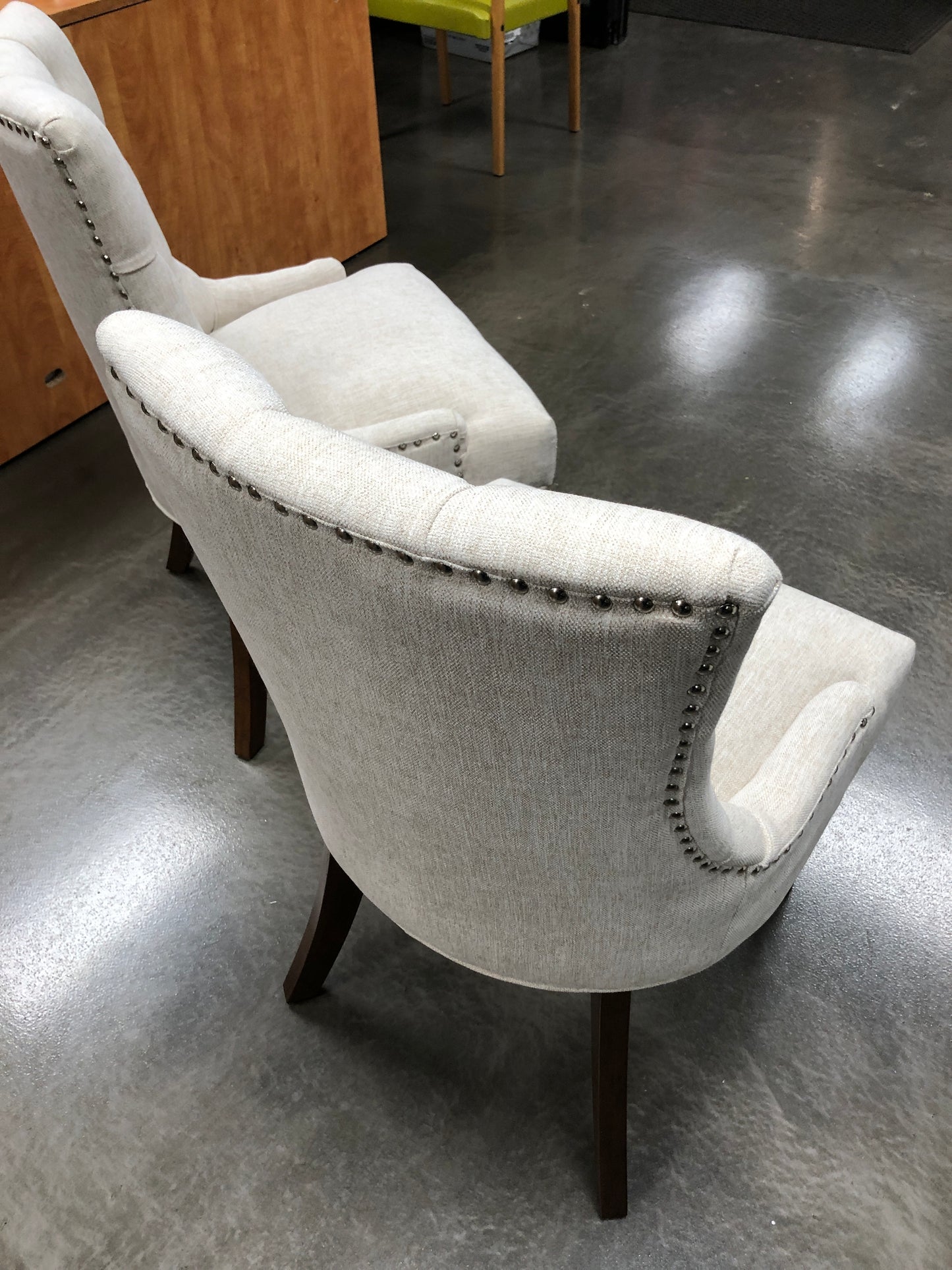 StyleWell Bakerford Walnut Finish Upholstered Dining Chair with Biscuit Beige Seat (Set of 2) (21.85 in. W x 36.22 in. H)