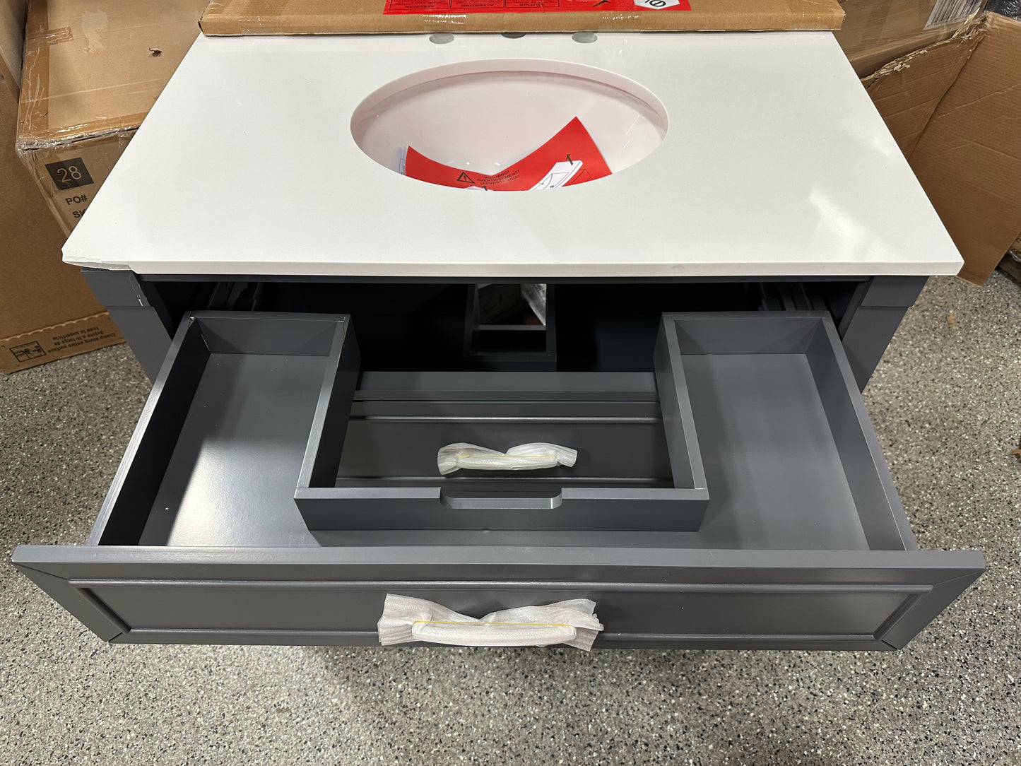 Home Decorators Collection Pinestream 36 in. W x 22 in. D Bath Vanity in Dark Charcoal with Cultured Stone Vanity Top in White with White Basin