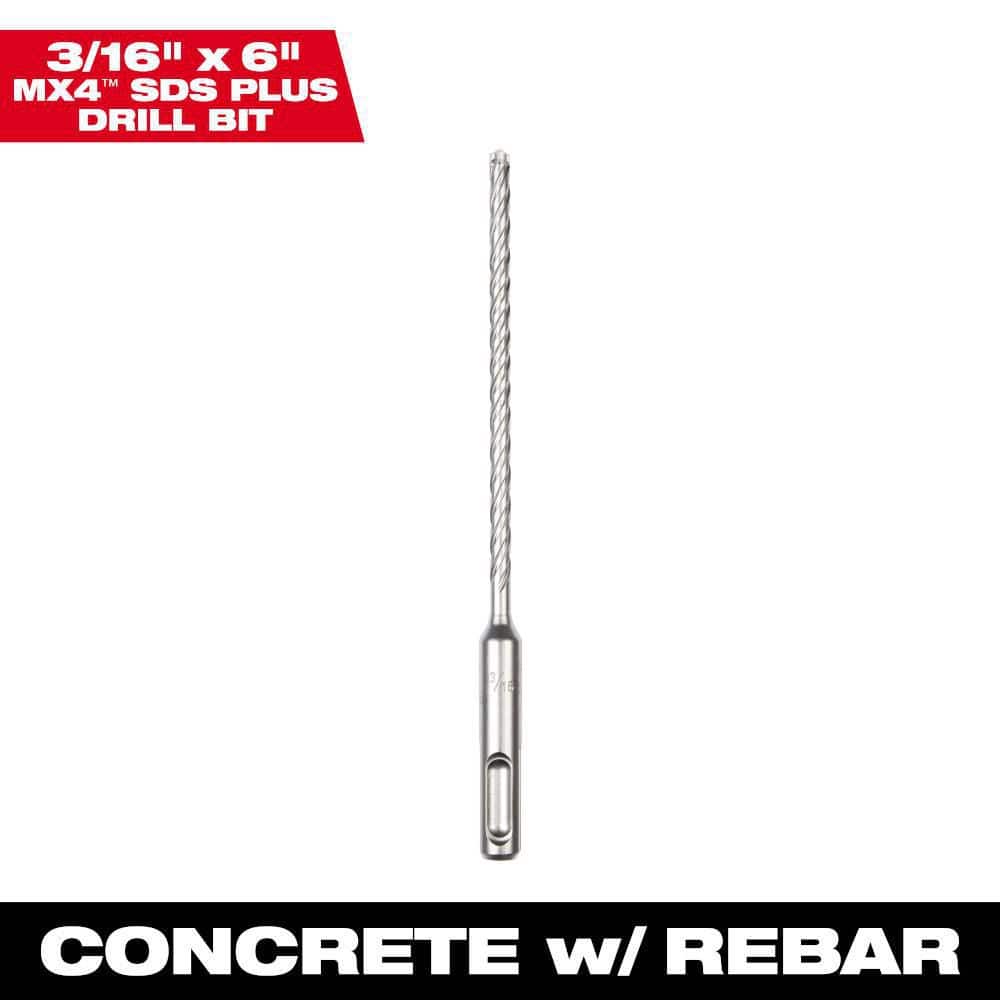 Milwaukee 3/16 in. x 6 in. 4-Cutter SDS-PLUS Carbide Drill Bit
