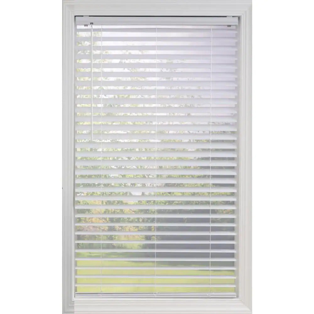 Perfect Lift Window Treatment Cut-to-Width White Cordless Room Darkening 2 in. Premium Vinyl Plantation Blind 62 in. W x 48 in. L